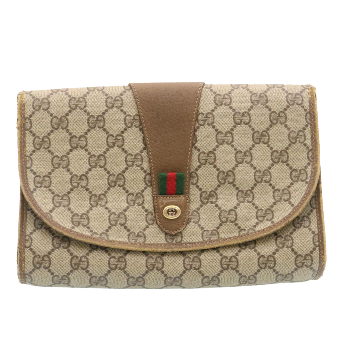 GUCCI Web Sherry Line GG Canvas Clutch Bag Beige Red Green ki1633