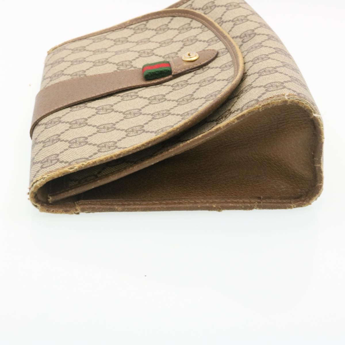 GUCCI Web Sherry Line GG Canvas Clutch Bag Beige Red Green ki1633