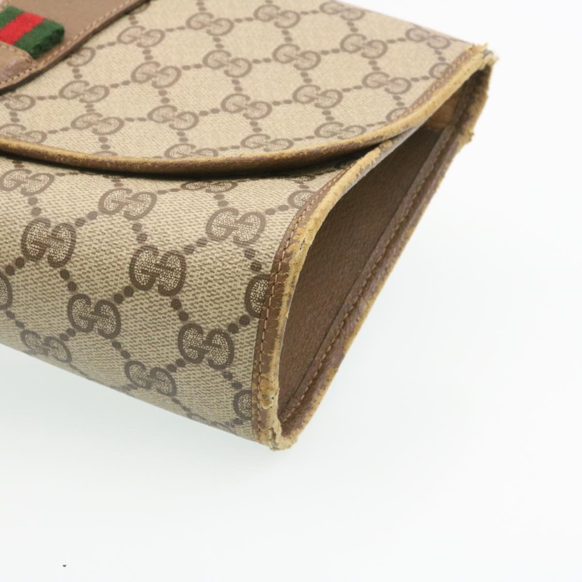 GUCCI Web Sherry Line GG Canvas Clutch Bag Beige Red Green ki1633