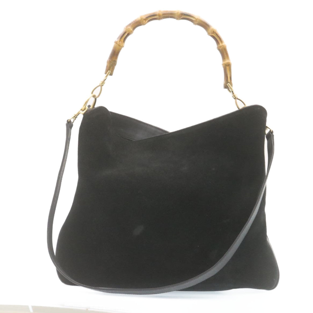 GUCCI Bamboo Shoulder Bag Suede 2Way Hand Bag Black ki1651