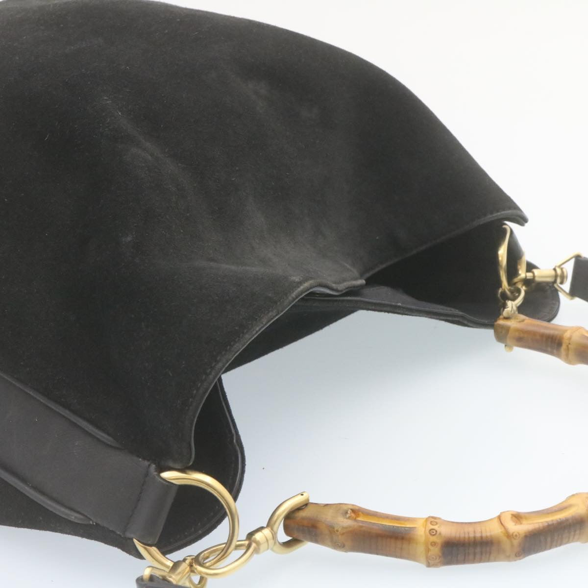 GUCCI Bamboo Shoulder Bag Suede 2Way Hand Bag Black ki1651