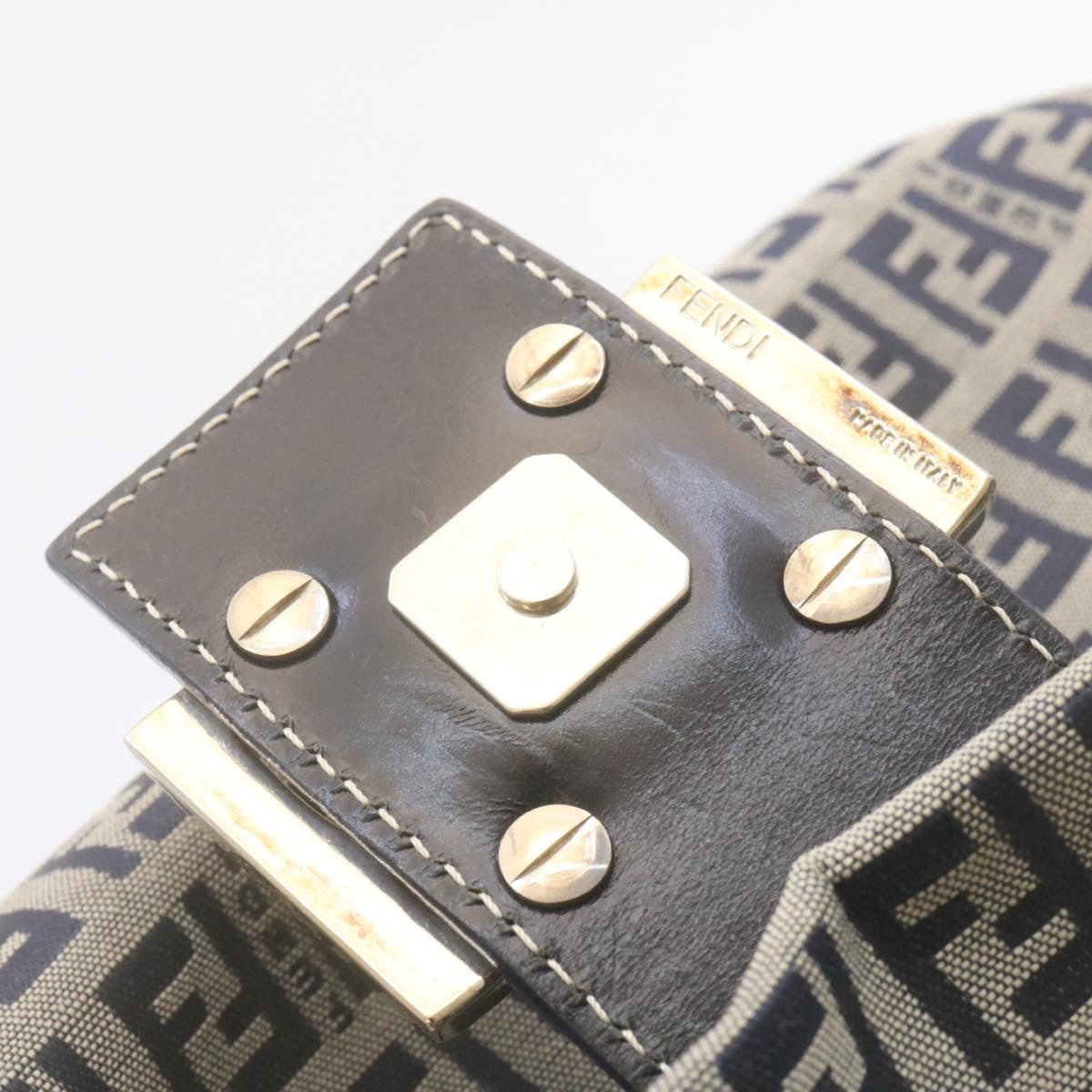 FENDI Zucchino Canvas Mamma Baguette Shoulder Bag Navy Blue ki1672
