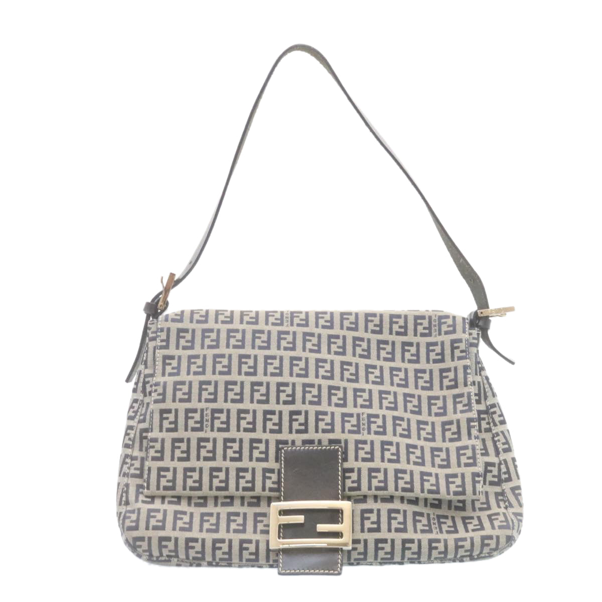 FENDI Zucchino Canvas Mamma Baguette Shoulder Bag Navy Blue ki1672