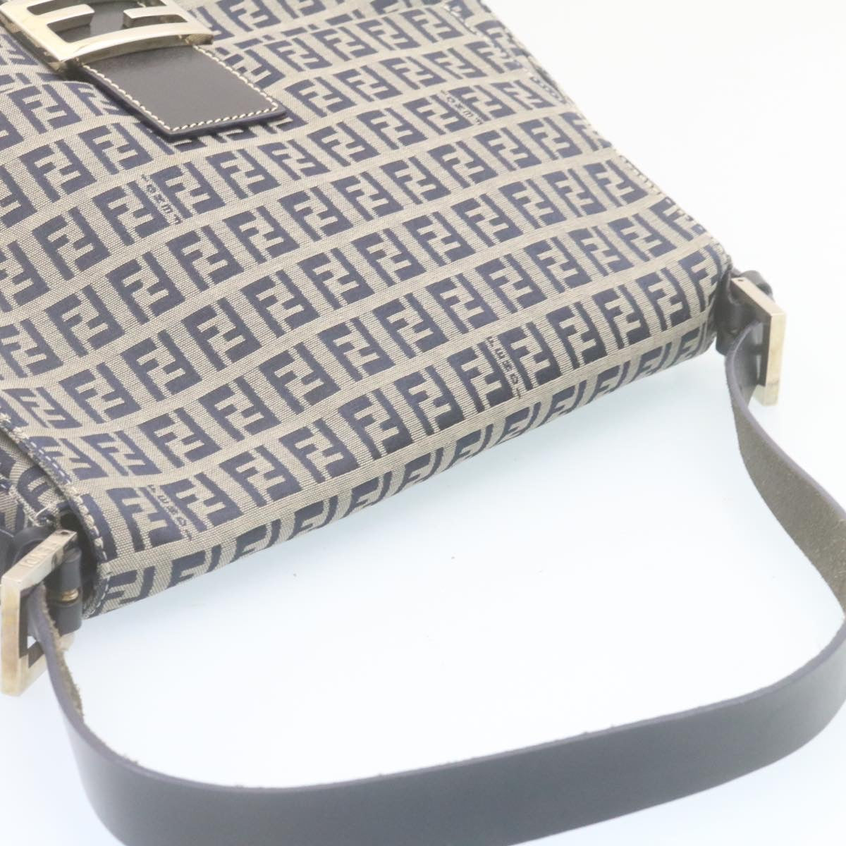 FENDI Zucchino Canvas Mamma Baguette Shoulder Bag Navy Blue ki1672