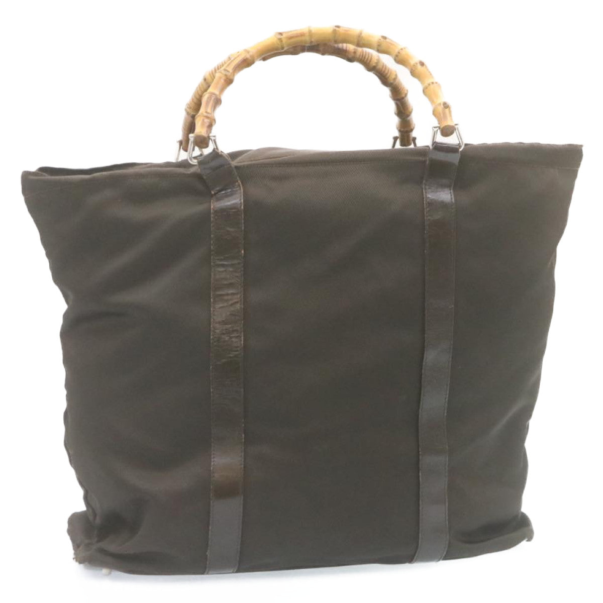 GUCCI Bamboo Boston Bag Nylon Brown ki1686