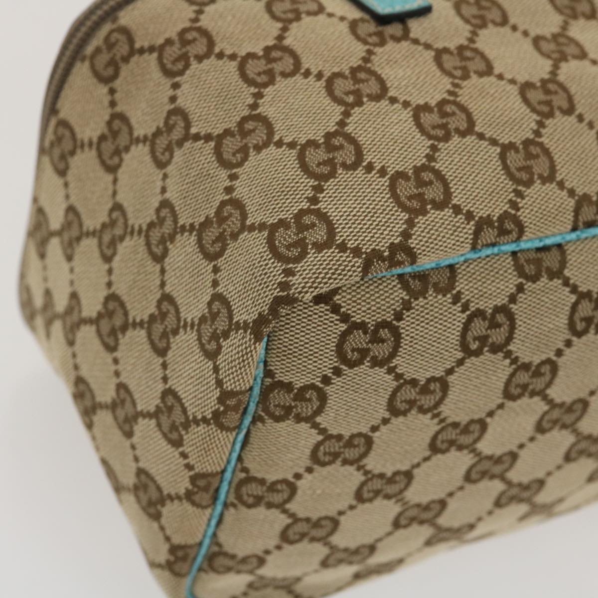 GUCCI GG Canvas Hand Bag Turquoise Blue Brown ki1827