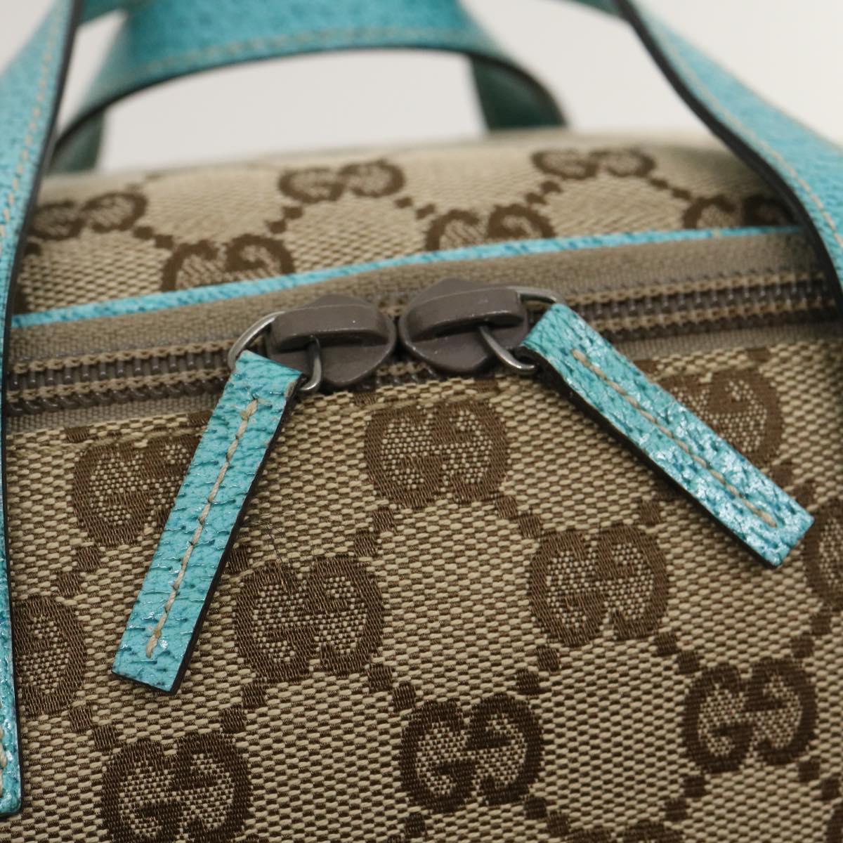 GUCCI GG Canvas Hand Bag Turquoise Blue Brown ki1827