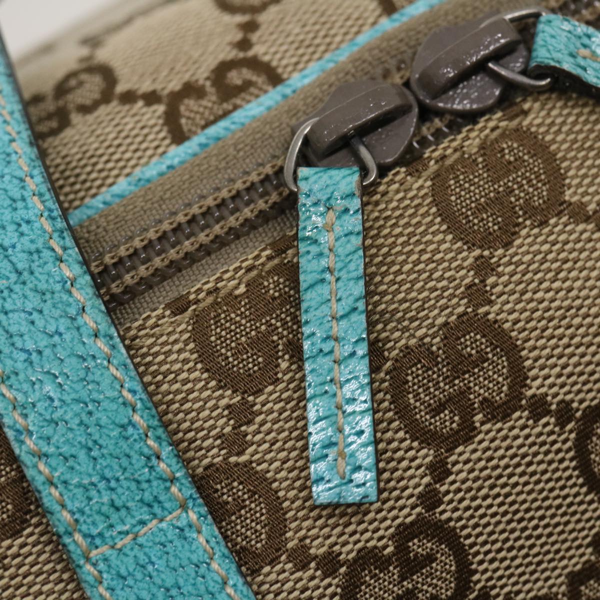 GUCCI GG Canvas Hand Bag Turquoise Blue Brown ki1827