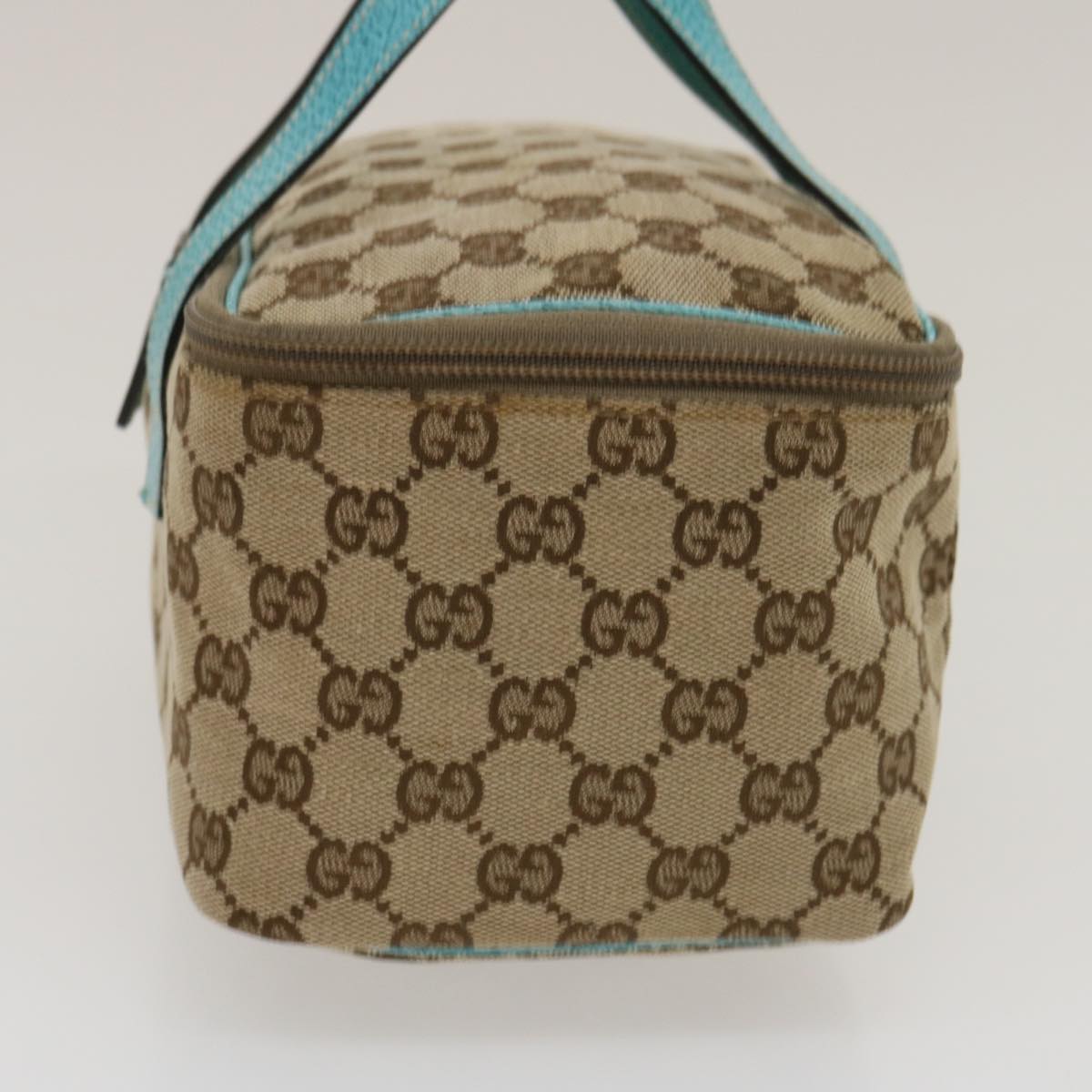 GUCCI GG Canvas Hand Bag Turquoise Blue Brown ki1827