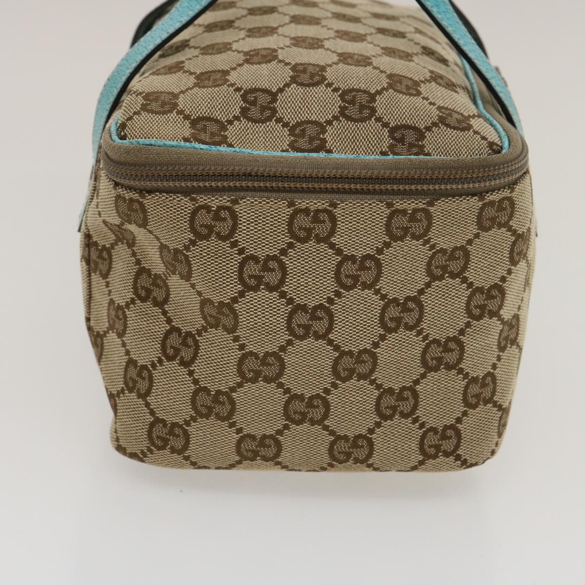 GUCCI GG Canvas Hand Bag Turquoise Blue Brown ki1827