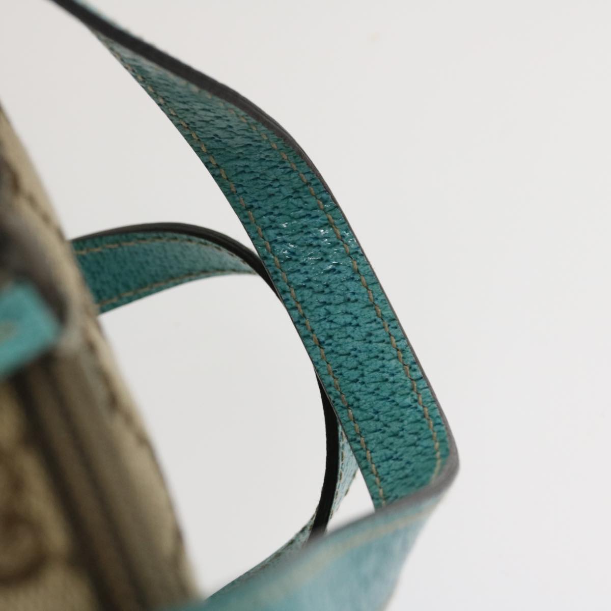 GUCCI GG Canvas Hand Bag Turquoise Blue Brown ki1827