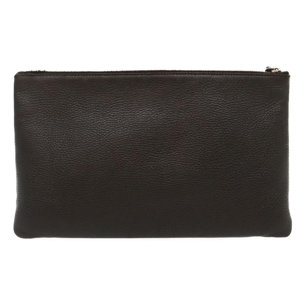 GUCCI Clutch Bag Leather Bamboo Brown ki1847