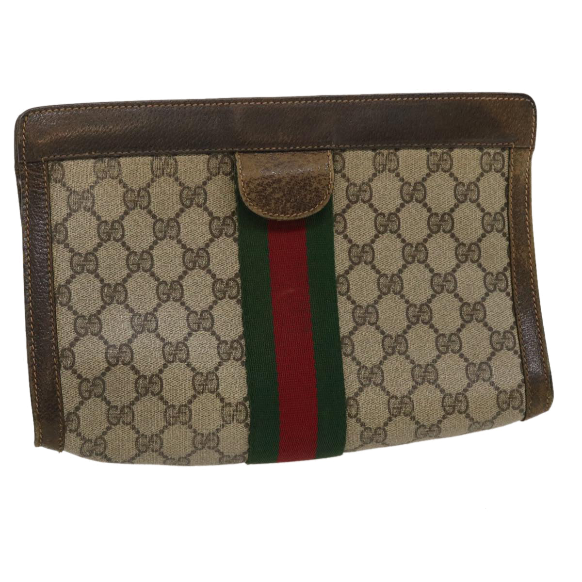 GUCCI Web Sherry Line GG Canvas Clutch Bag Beige Red Green ki1942