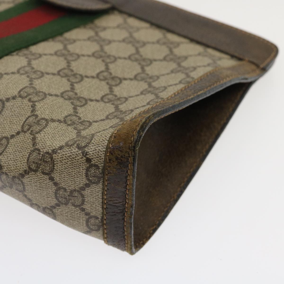 GUCCI Web Sherry Line GG Canvas Clutch Bag Beige Red Green ki1942