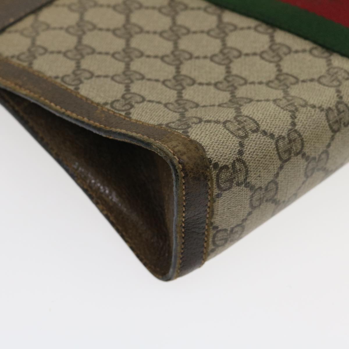 GUCCI Web Sherry Line GG Canvas Clutch Bag Beige Red Green ki1942