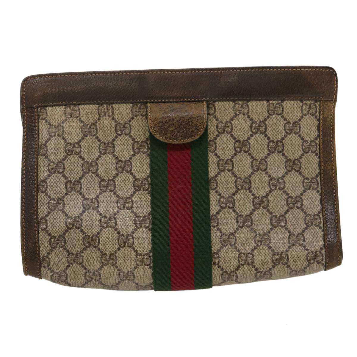 GUCCI Web Sherry Line GG Canvas Clutch Bag Beige Red Green ki1942