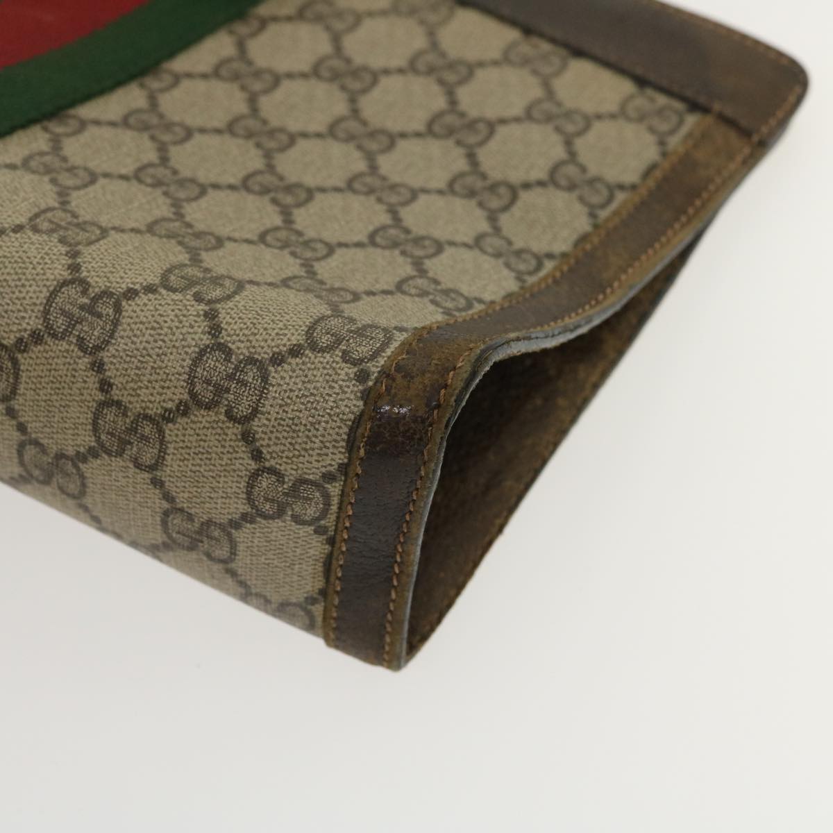 GUCCI Web Sherry Line GG Canvas Clutch Bag Beige Red Green ki1942