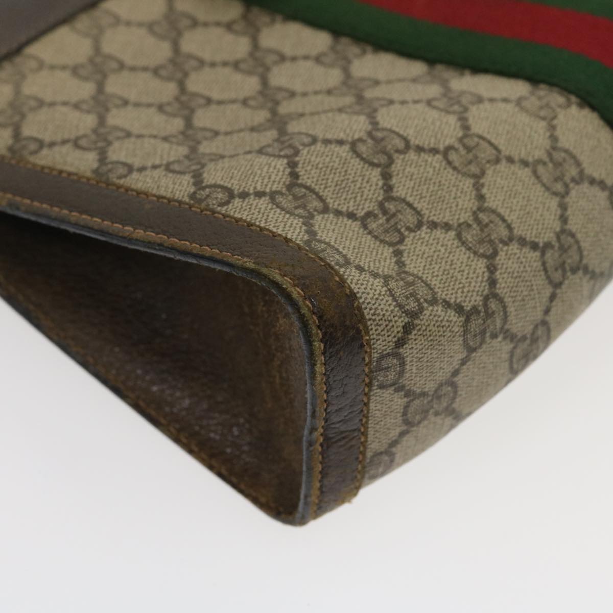 GUCCI Web Sherry Line GG Canvas Clutch Bag Beige Red Green ki1942