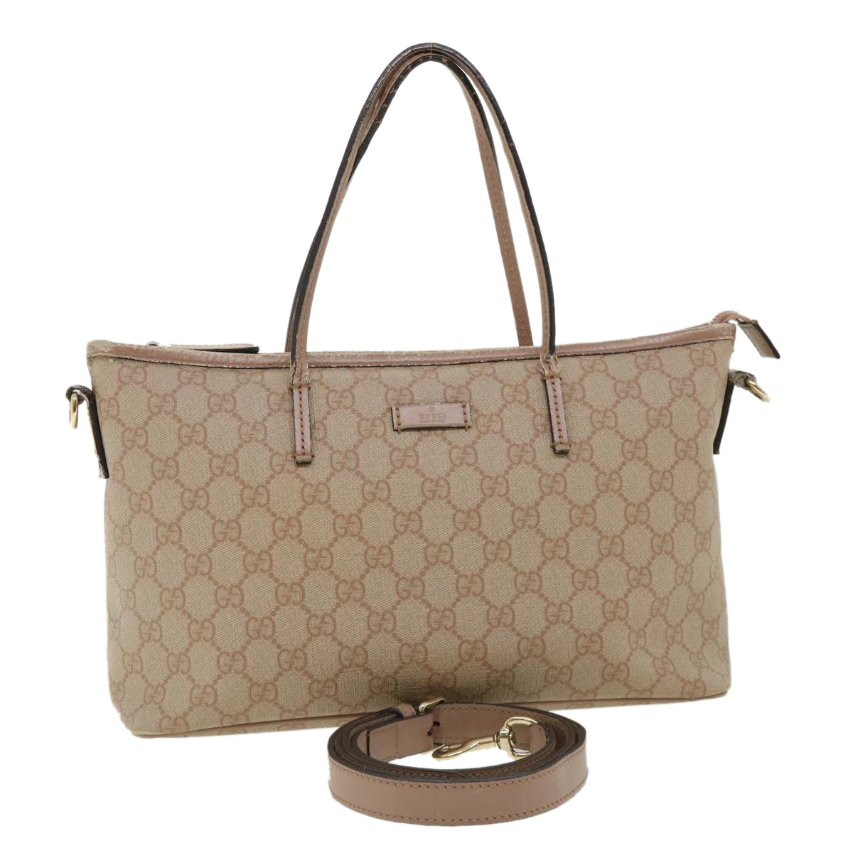 GUCCI GG Canvas Hand Bag PVC Leather 2way Beige 353439 ki2174