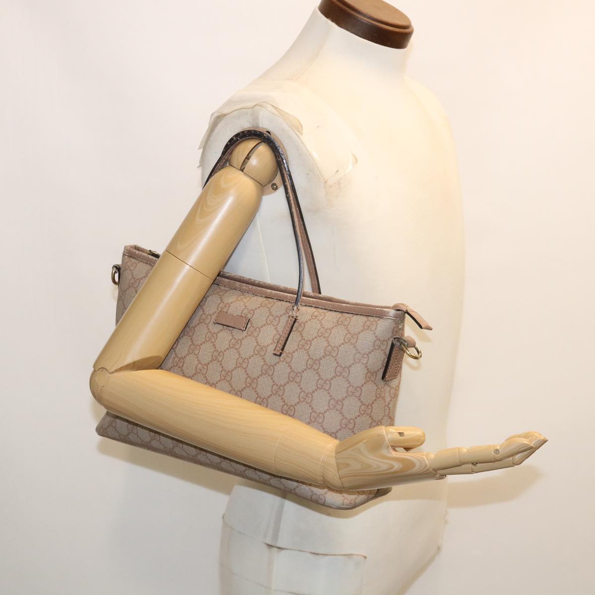 GUCCI GG Canvas Hand Bag PVC Leather 2way Beige 353439 ki2174