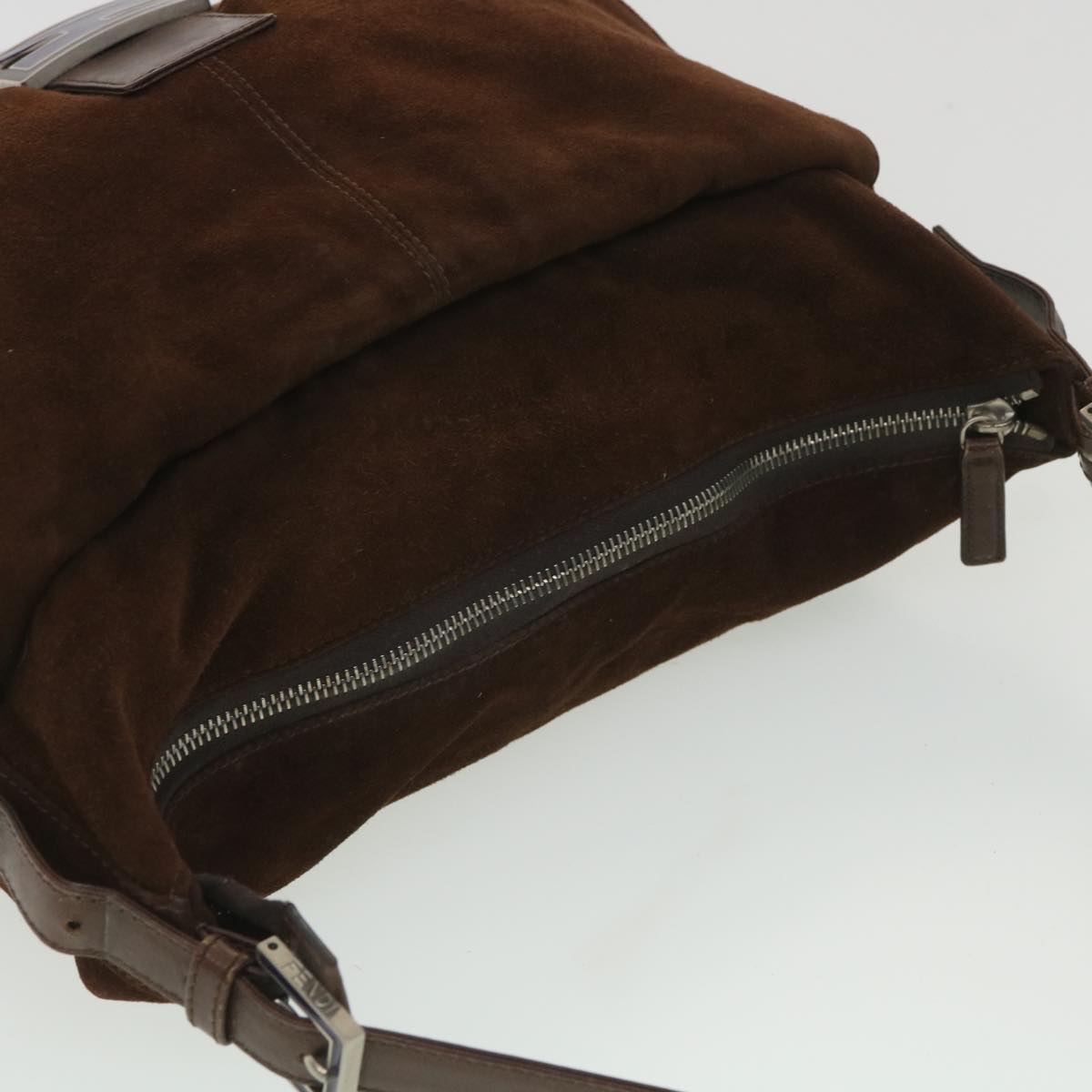 FENDI Mamma Baguette Shoulder Bag Suede Brown ki2706