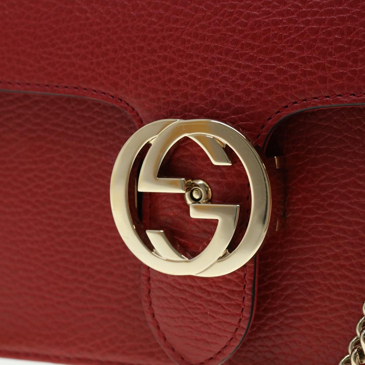 GUCCI Chain Interlocking Shoulder Bag Leather Red 510304 ki2778