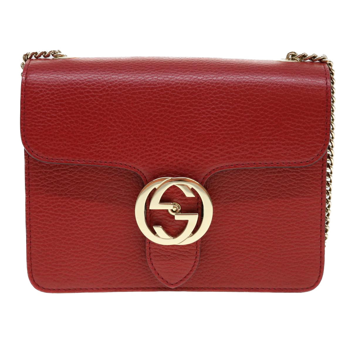 GUCCI Chain Interlocking Shoulder Bag Leather Red 510304 ki2778