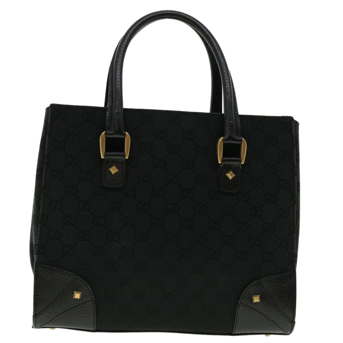 GUCCI GG Canvas Studs Hand Bag Black 120895 ki2824