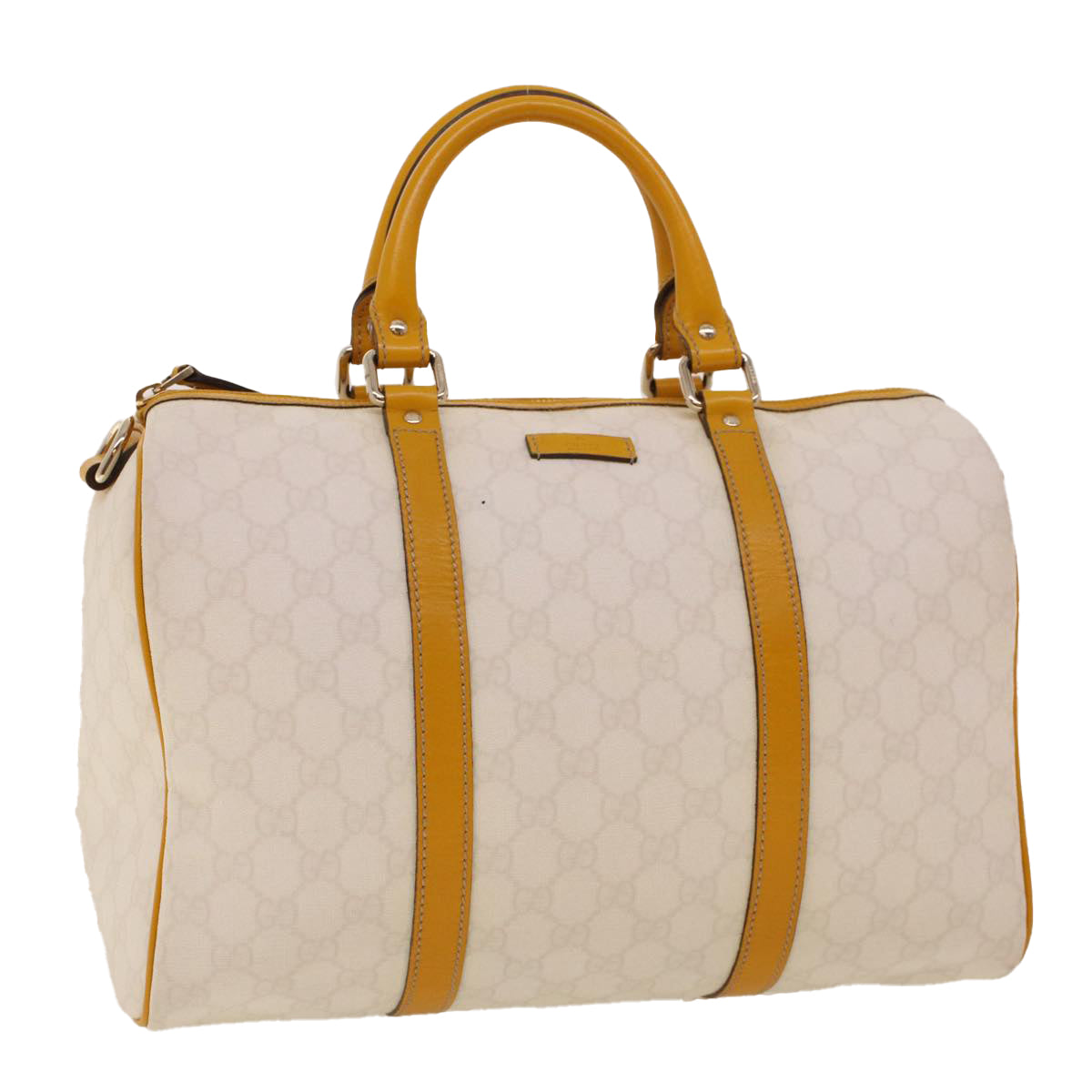 GUCCI GG Canvas Boston Bag PVC Leather White Yellow 193603 ki2920