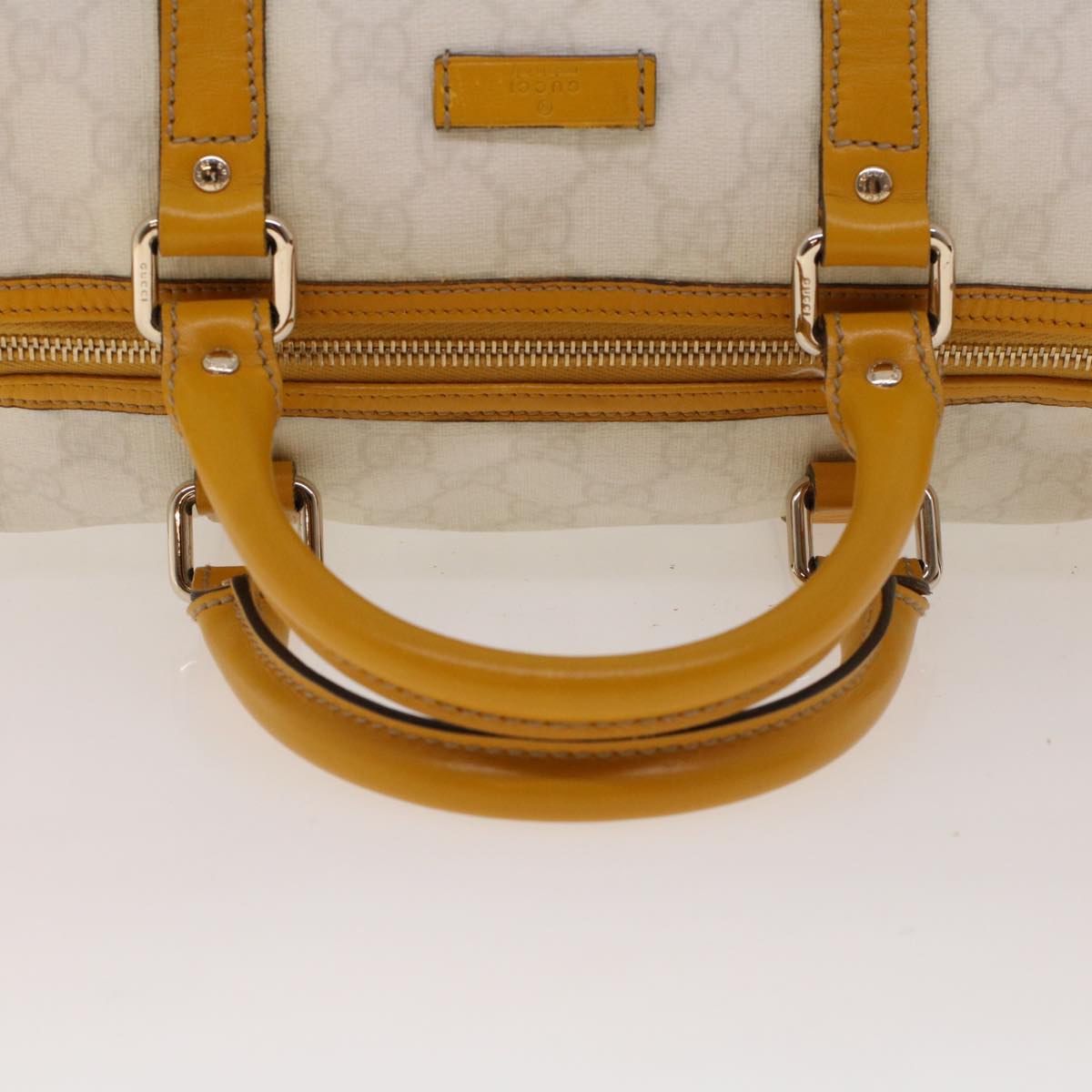 GUCCI GG Canvas Boston Bag PVC Leather White Yellow 193603 ki2920