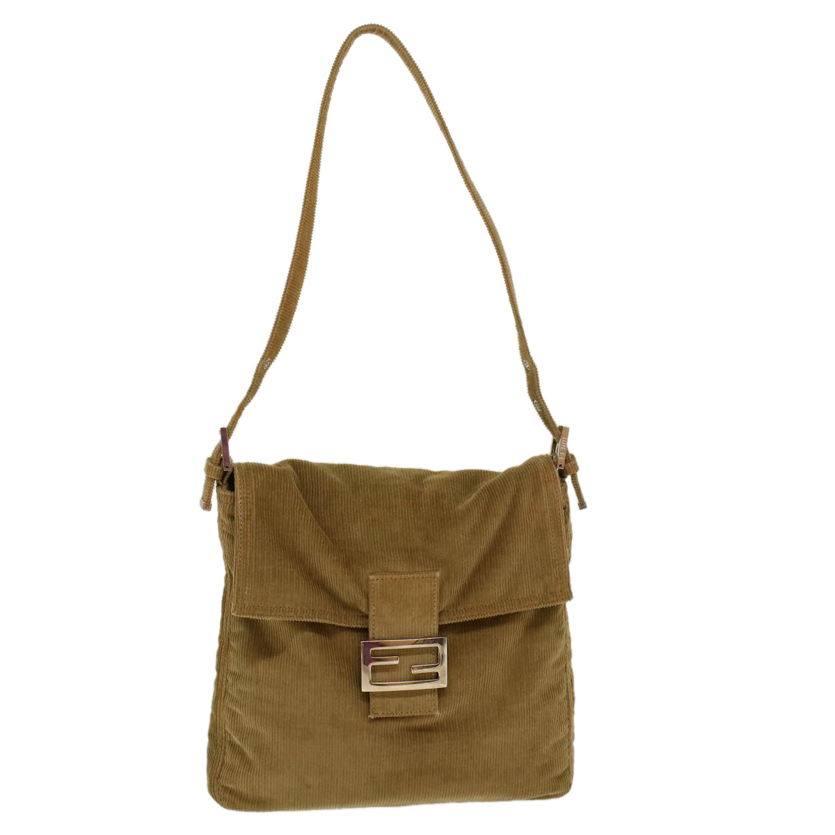 FENDI Mamma Baguette Shoulder Bag Corduroy Khaki ki2956