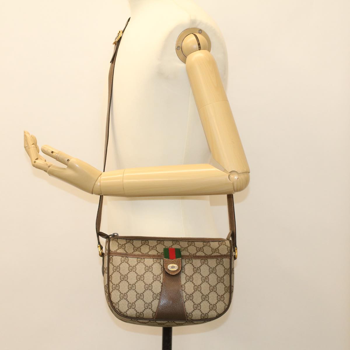 GUCCI GG Canvas Web Sherry Line Shoulder Bag Beige Red 89.02.032 ki2976