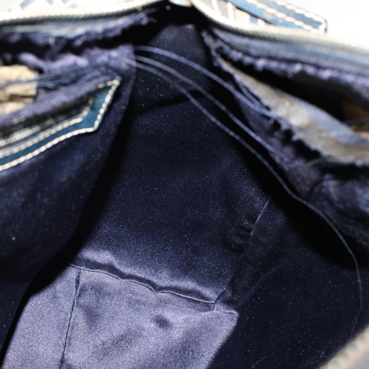 FENDI Zucchino Canvas Hand Bag Leather Navy ki3064
