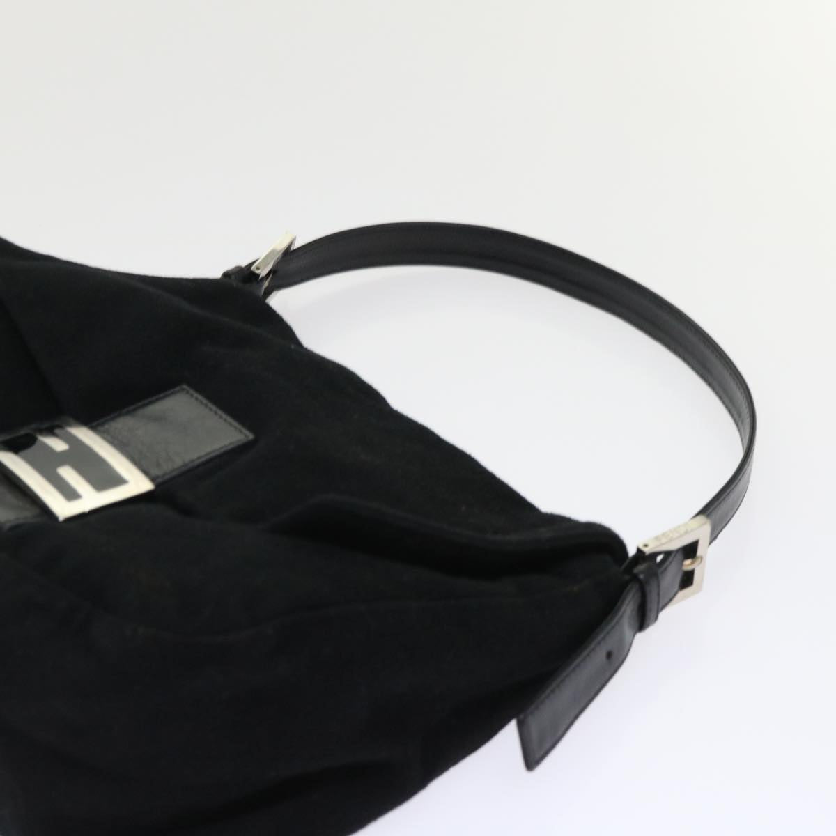 FENDI Mamma Baguette Shoulder Bag Wool Leather Black 2348 26325 093 ki3163