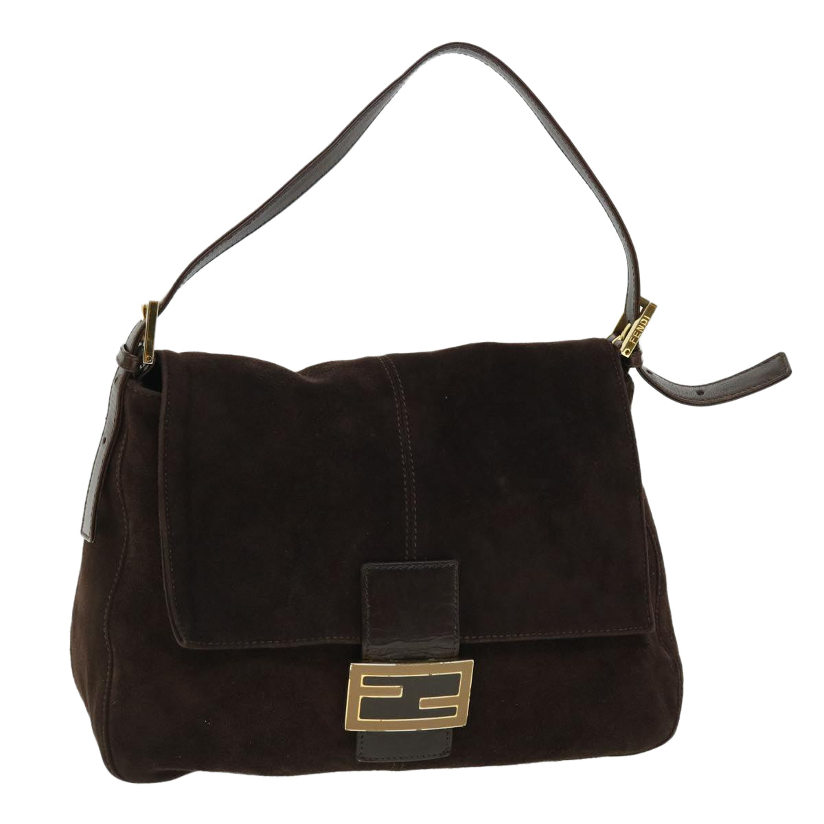 FENDI Mamma Baguette Shoulder Bag Suede Brown ki3319