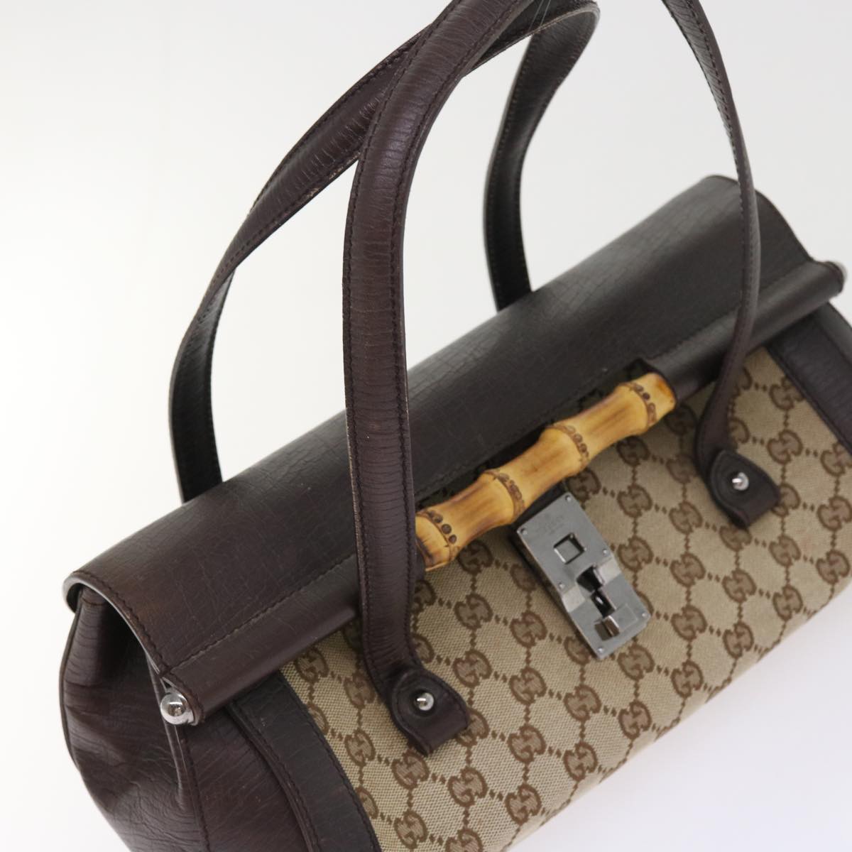 GUCCI GG Canvas Bamboo Hand Bag Beige 111713 ki3323