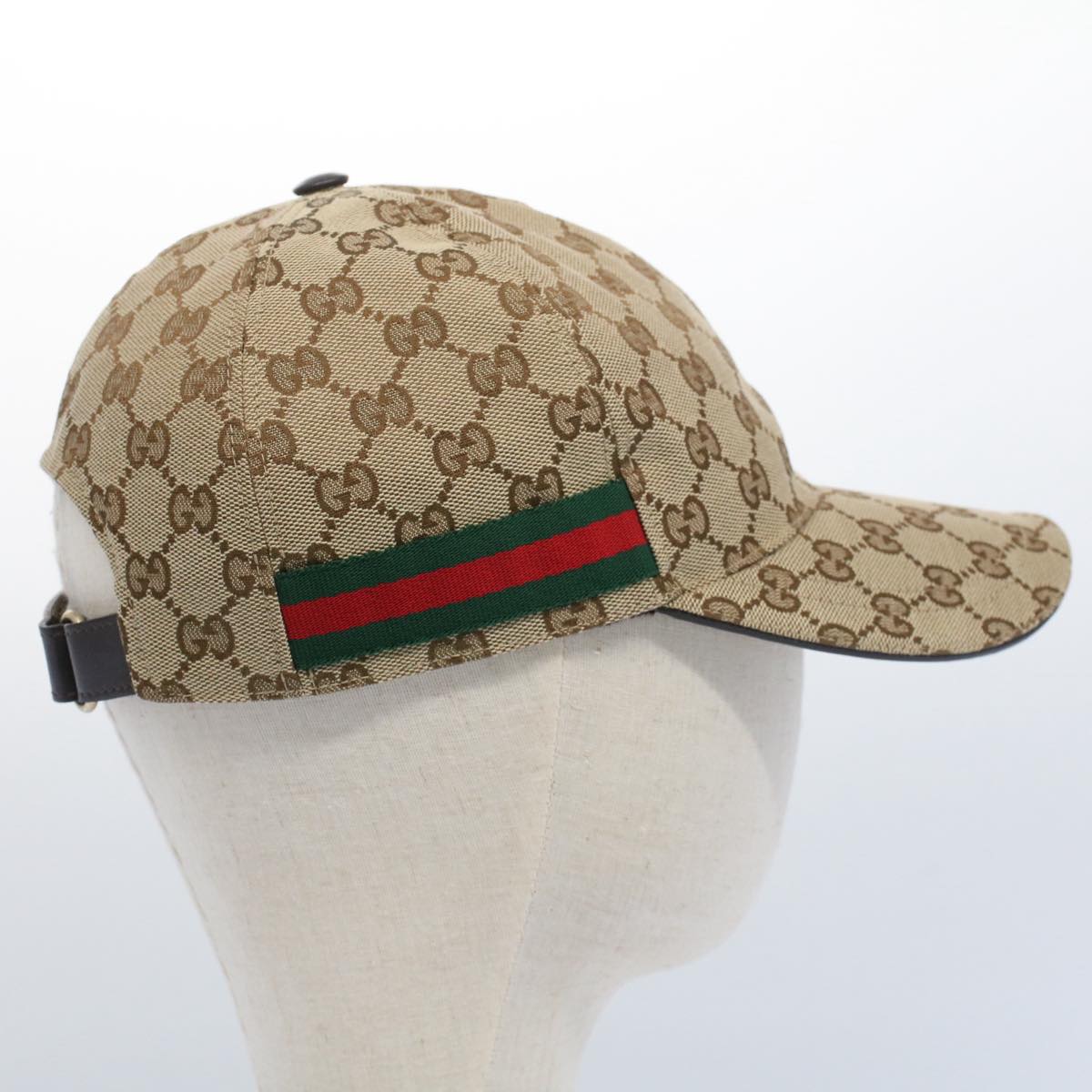 GUCCI GG Canvas Web Sherry Line Baseball Cap M Beige Green 200035 ki3339