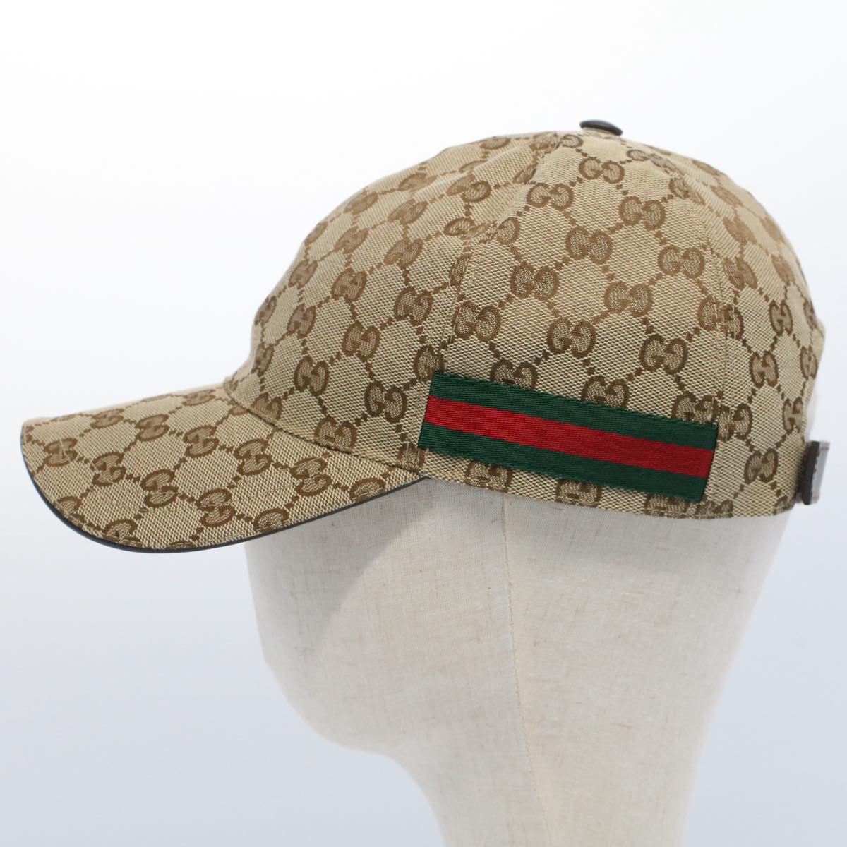 GUCCI GG Canvas Web Sherry Line Baseball Cap M Beige Green 200035 ki3339