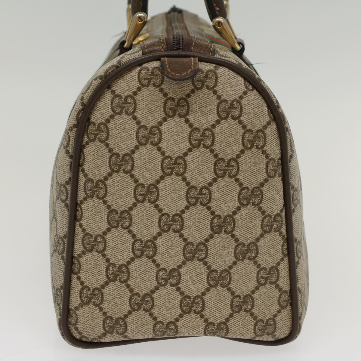 GUCCI GG Canvas Web Sherry Line Boston Bag PVC Leather Beige Green ki3376