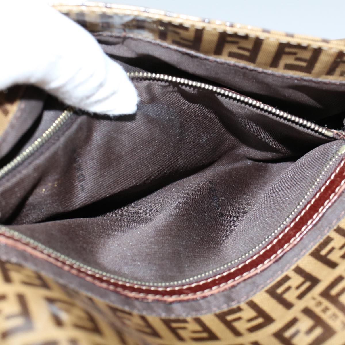 FENDI Zucchino Canvas Mamma Baguette Shoulder Bag Beige ki3426