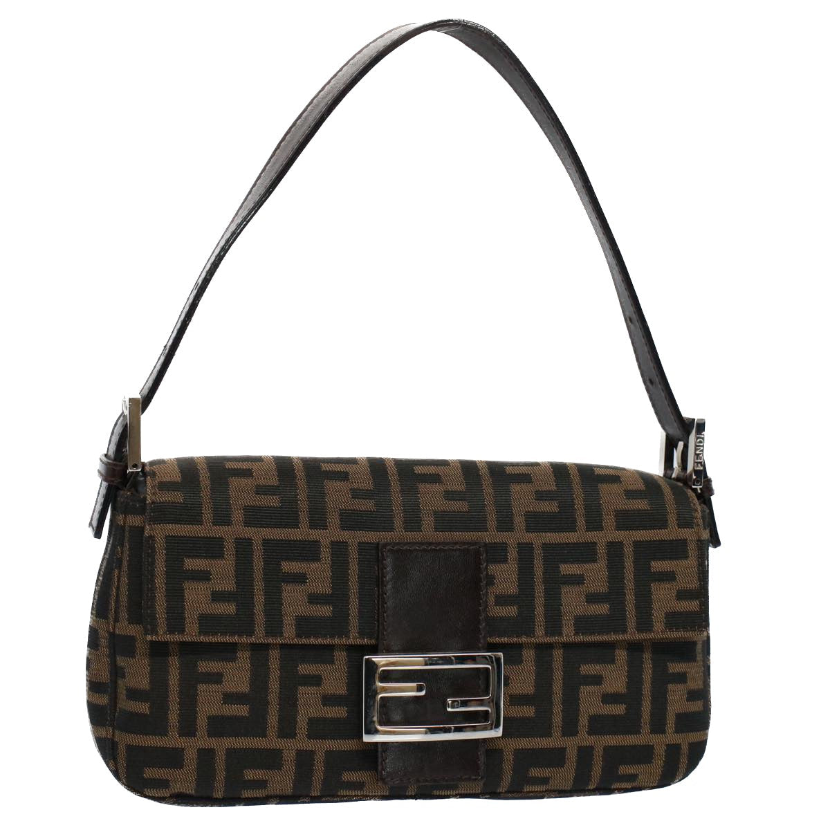 FENDI Zucca Canvas Mamma Baguette Shoulder Bag Black Brown ki3598