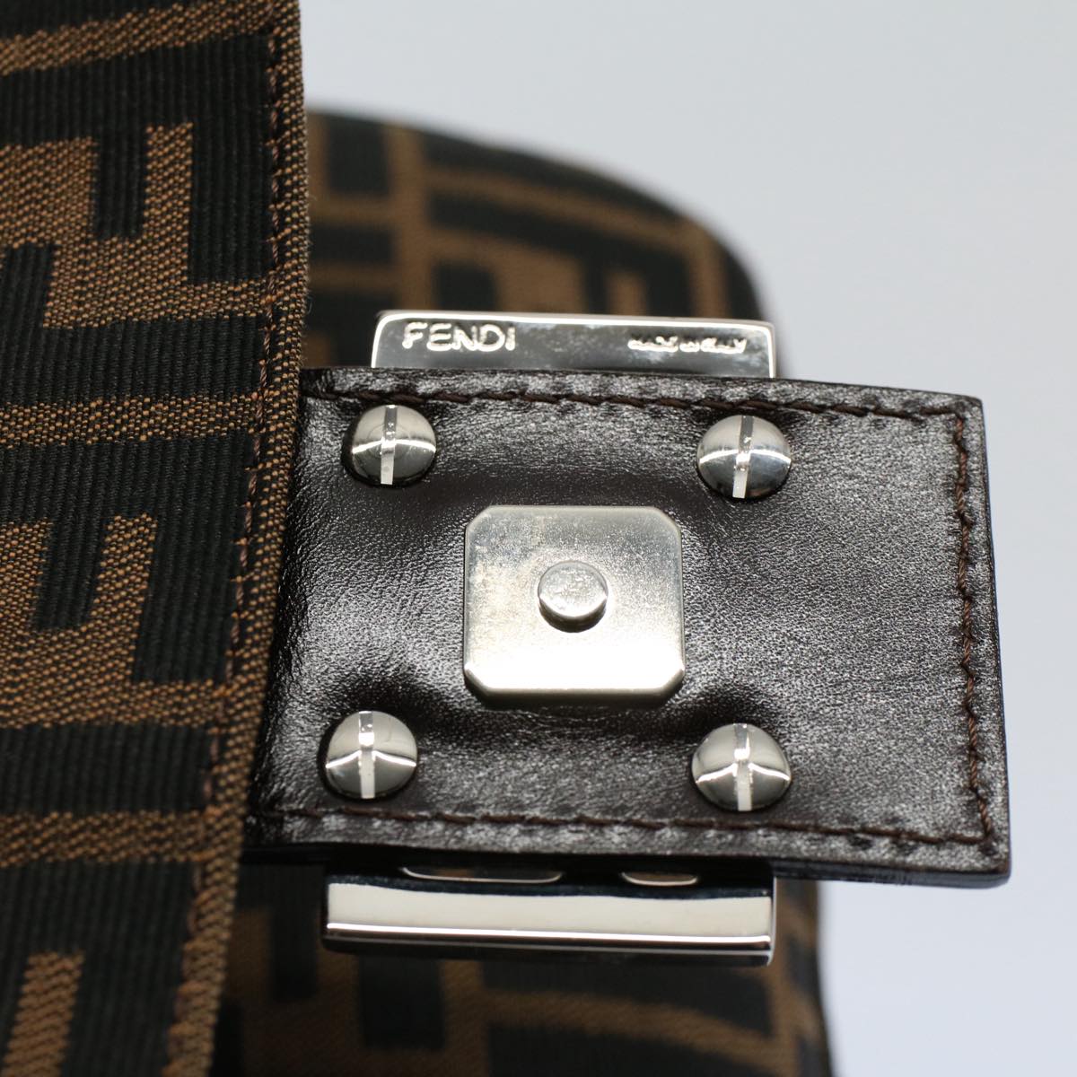 FENDI Zucca Canvas Mamma Baguette Shoulder Bag Black Brown ki3598