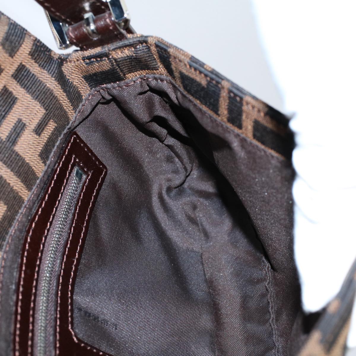 FENDI Zucca Canvas Mamma Baguette Shoulder Bag Black Brown ki3598