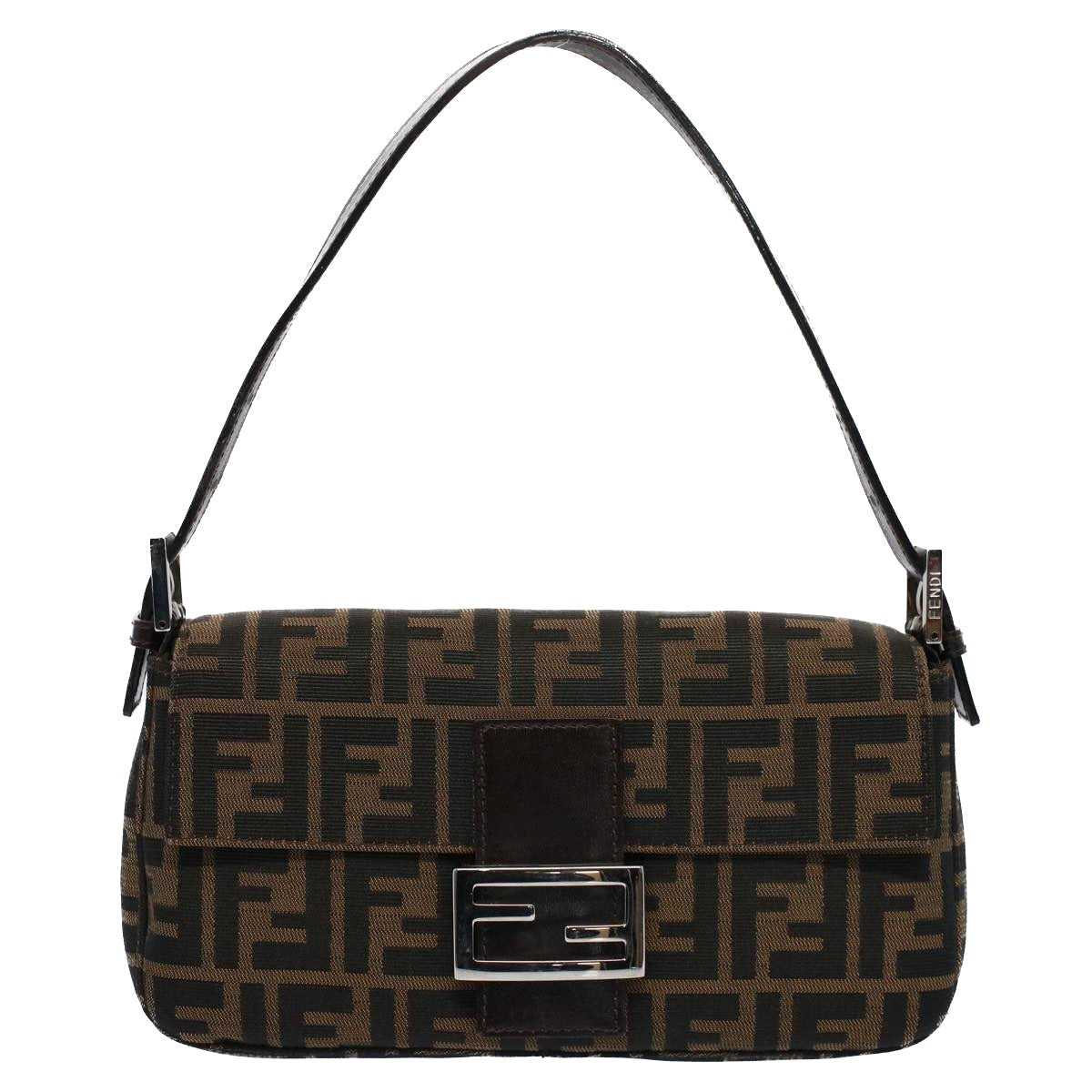 FENDI Zucca Canvas Mamma Baguette Shoulder Bag Black Brown ki3598