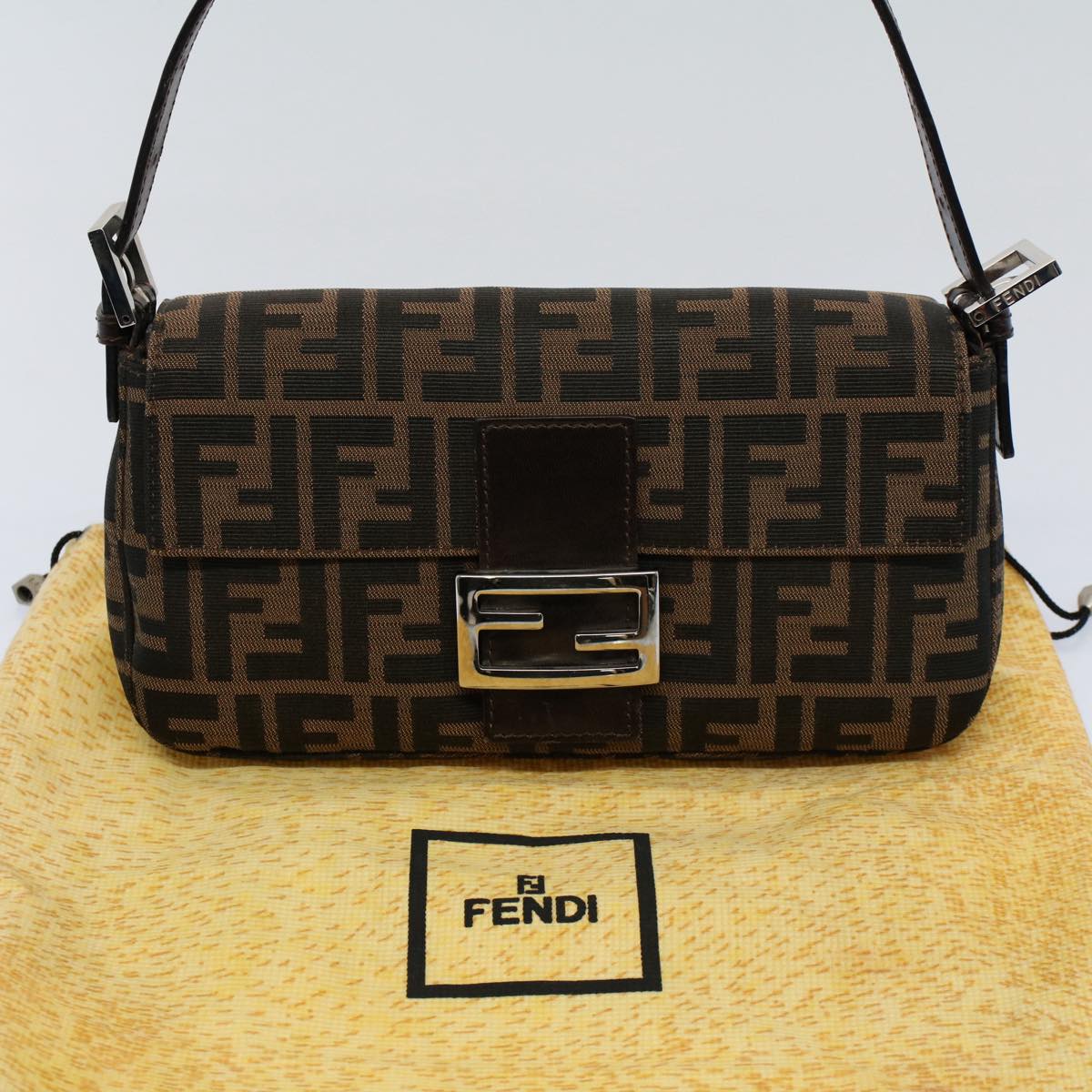 FENDI Zucca Canvas Mamma Baguette Shoulder Bag Black Brown ki3598