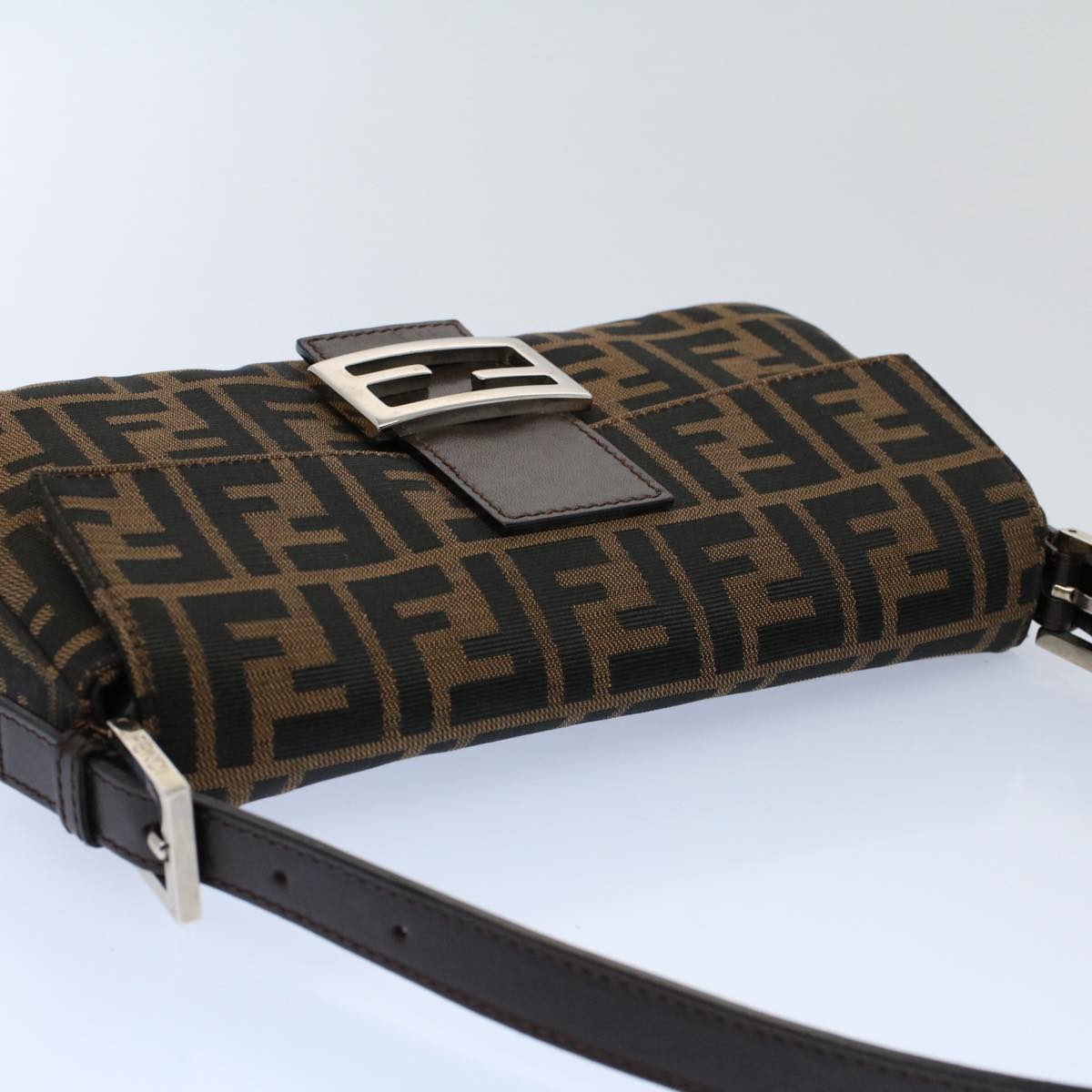 FENDI Zucca Canvas Mamma Baguette Shoulder Bag Black Brown ki3598