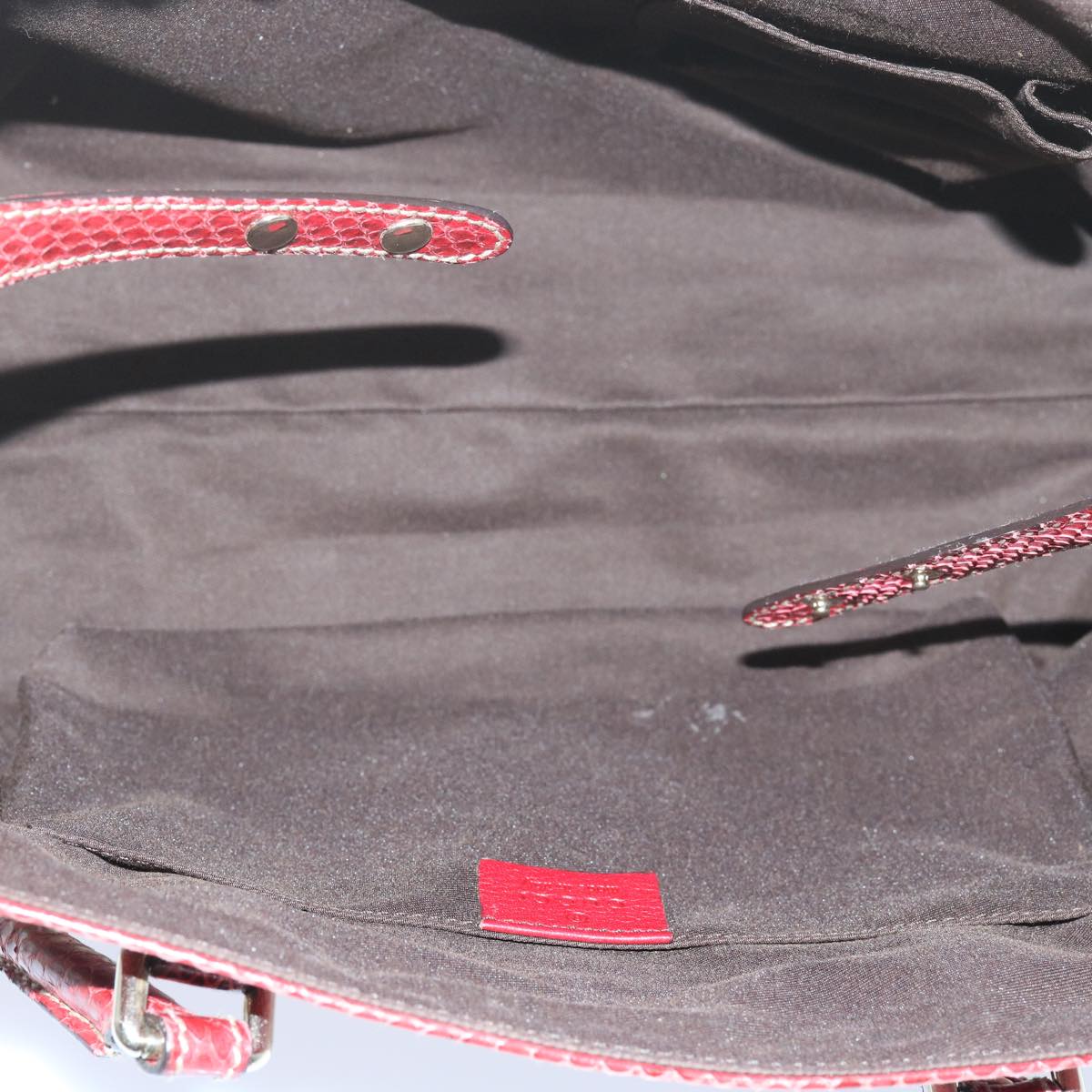 GUCCI GG Canvas Hand Bag Snake leather Beige Red ki3896