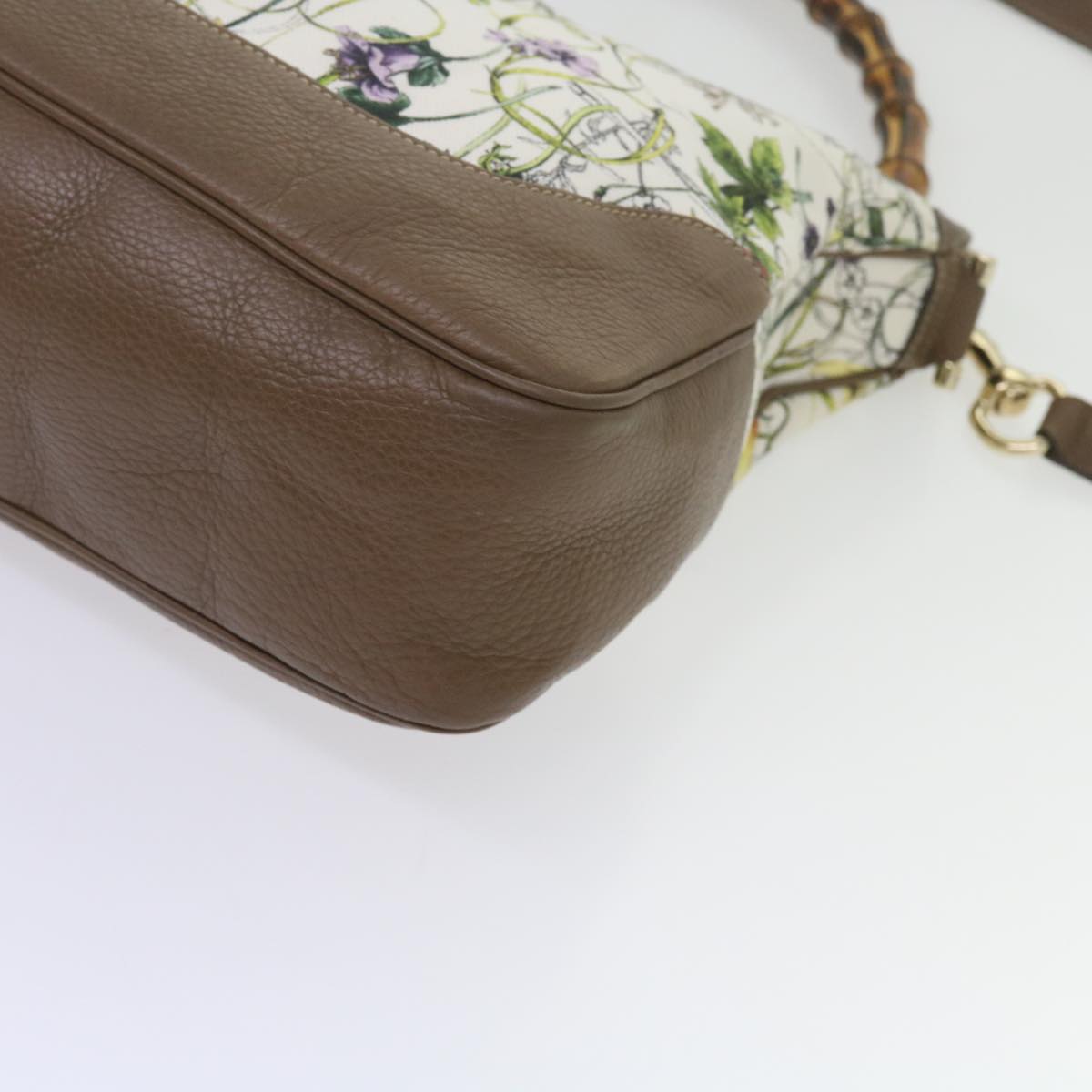GUCCI Bamboo Flora Shoulder Bag Canvas 2way White Brown 282315 ki3900
