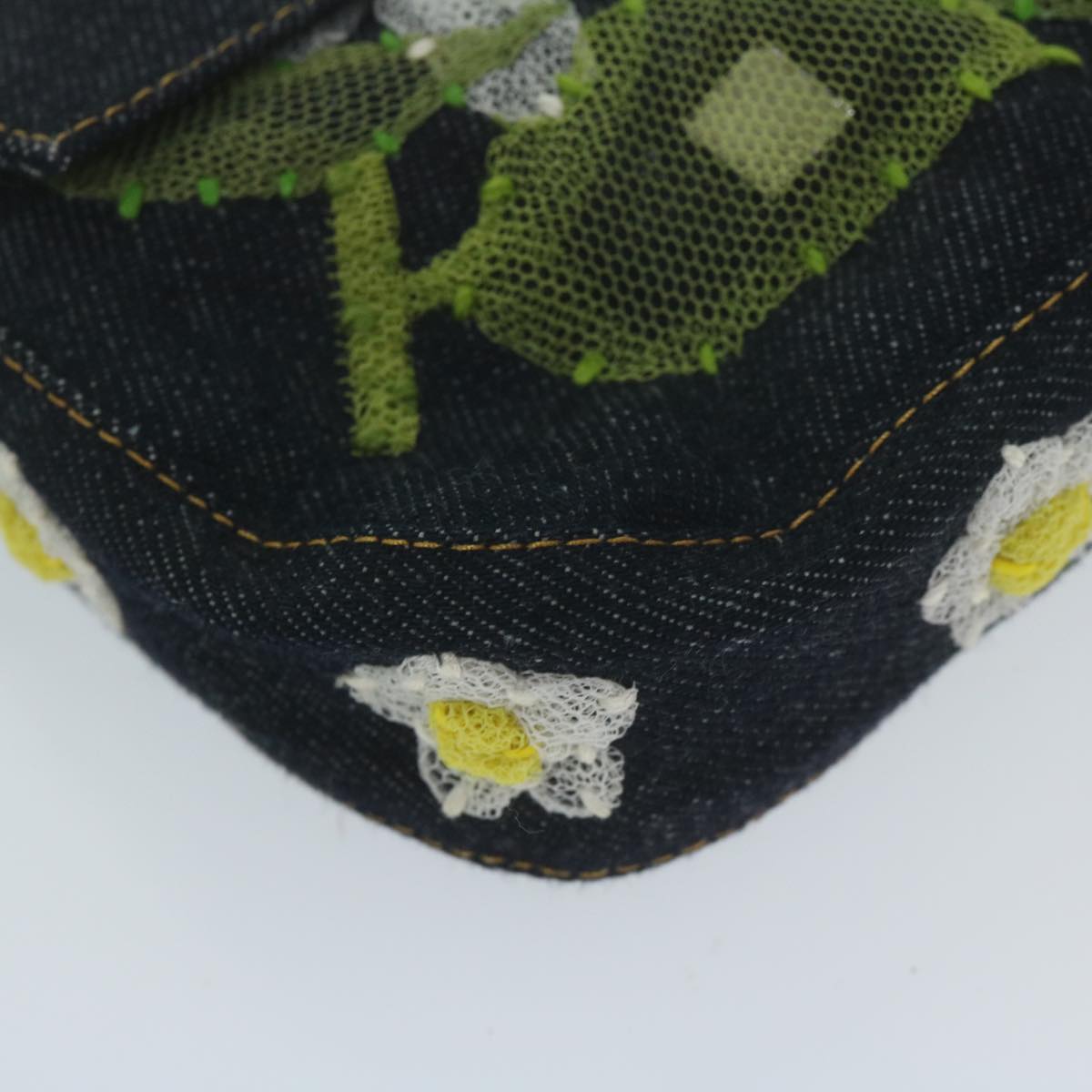 FENDI Flower Lace Mamma Baguette Shoulder Bag Denim Blue ki3965A