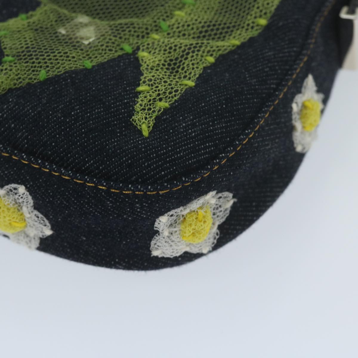 FENDI Flower Lace Mamma Baguette Shoulder Bag Denim Blue ki3965A